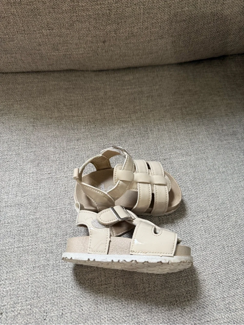 Children's Patent Beige Fisherman Sandals with Adjustable Strap